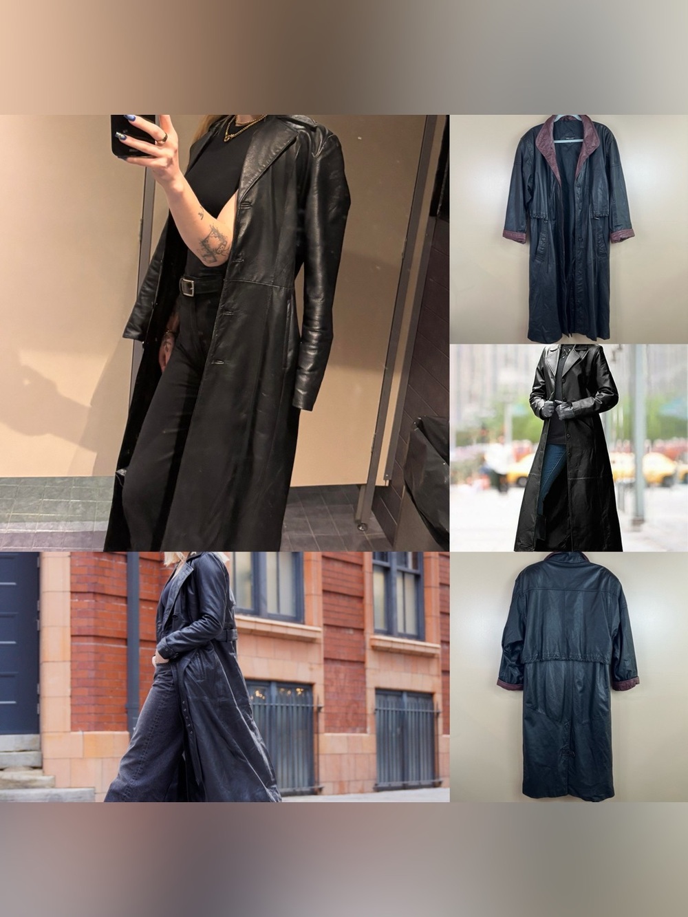 Vintage Pelle Two Toned Black & Burgundy Long Leather Trench Coat/Jacket